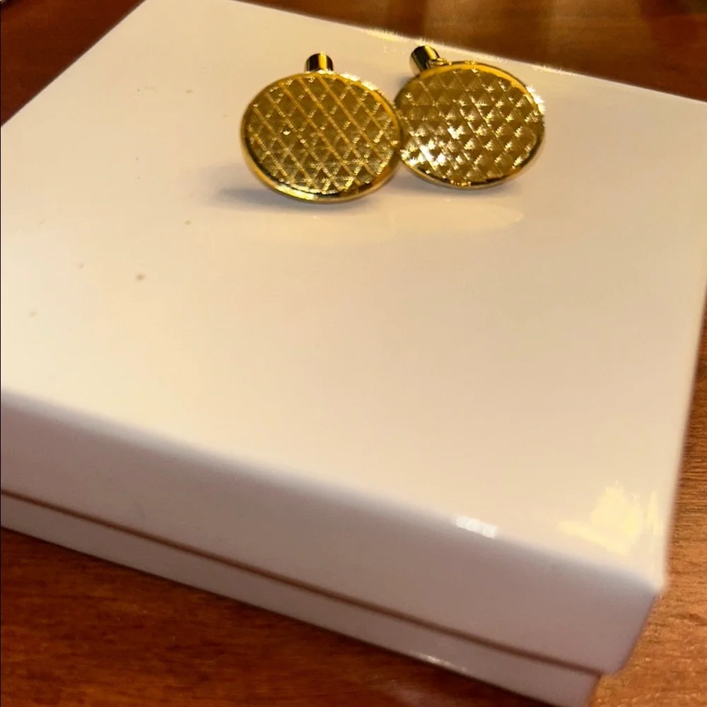 Christian Dior men’s gold tone  luxury cufflinks oval textured formal